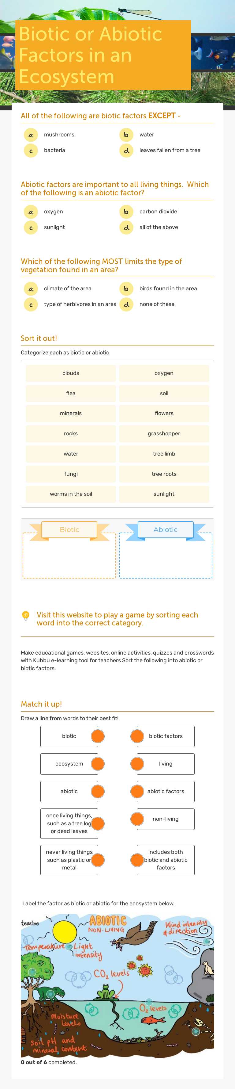 Biotic or Abiotic Factors in an Ecosystem worksheet preview image