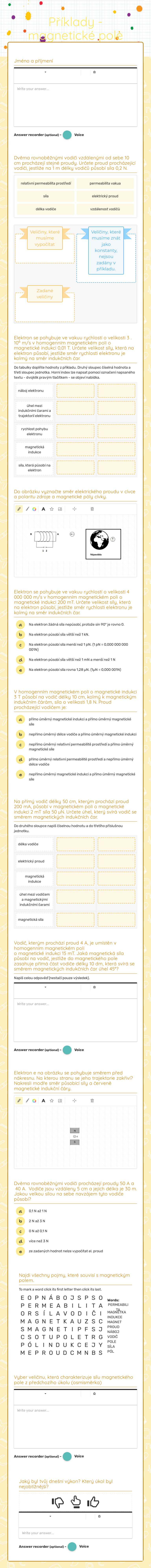 Příklady - magnetické pole worksheet preview image