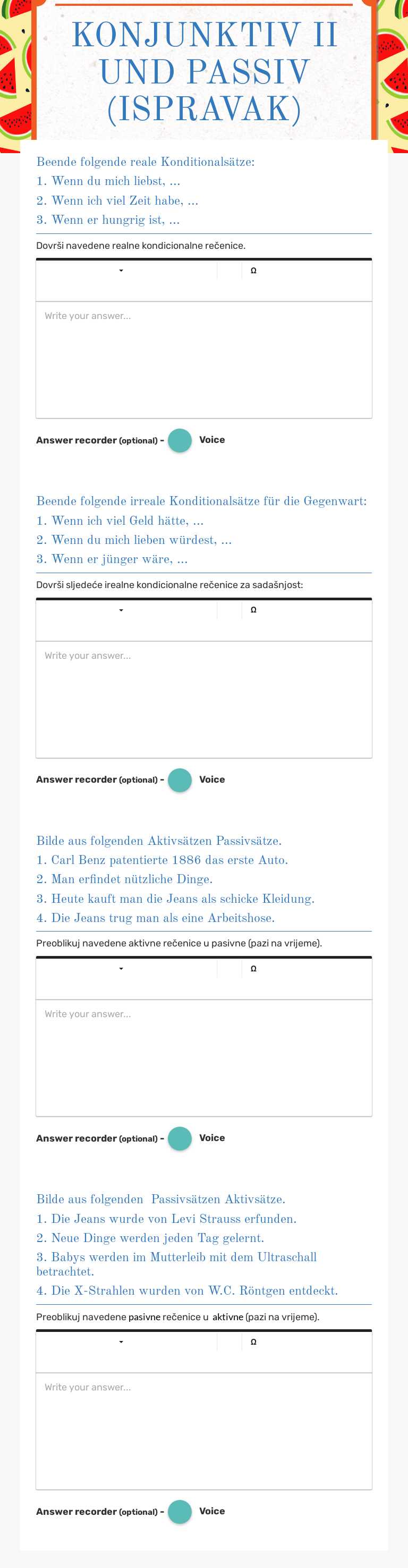 KONJUNKTIV II UND PASSIV (ISPRAVAK) worksheet preview image