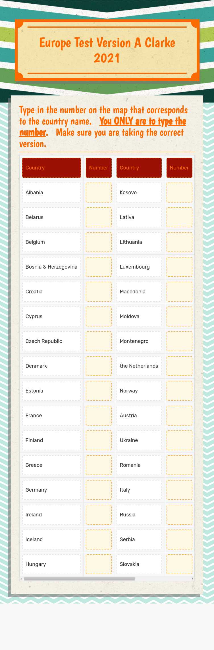 Europe Test Version A
Clarke 2021 worksheet preview image