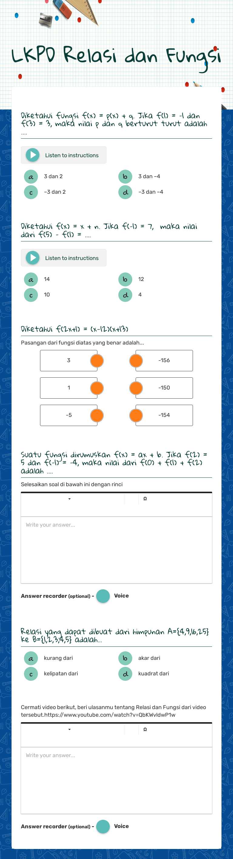 LKPD Relasi dan Fungsi worksheet preview image