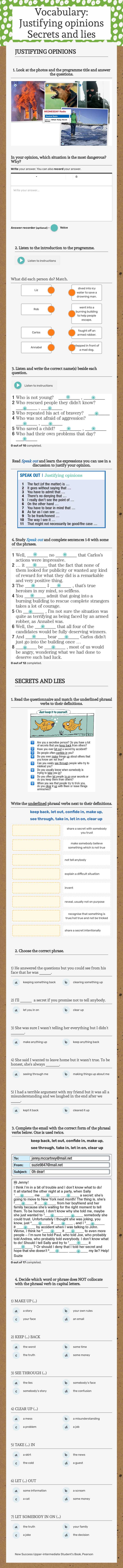 Vocabulary:    Justifying opinions Secrets and lies Grade 11 worksheet preview