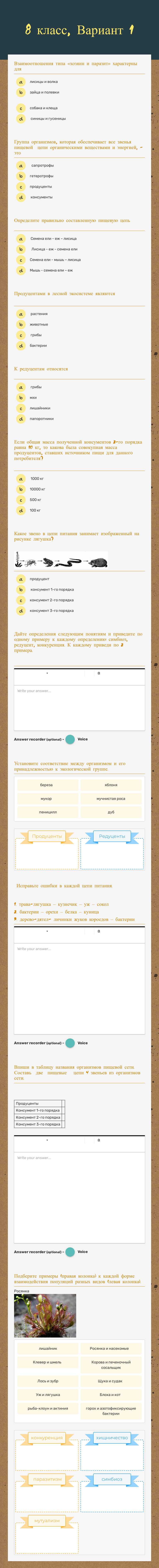 8 класс, Вариант 1 worksheet preview image