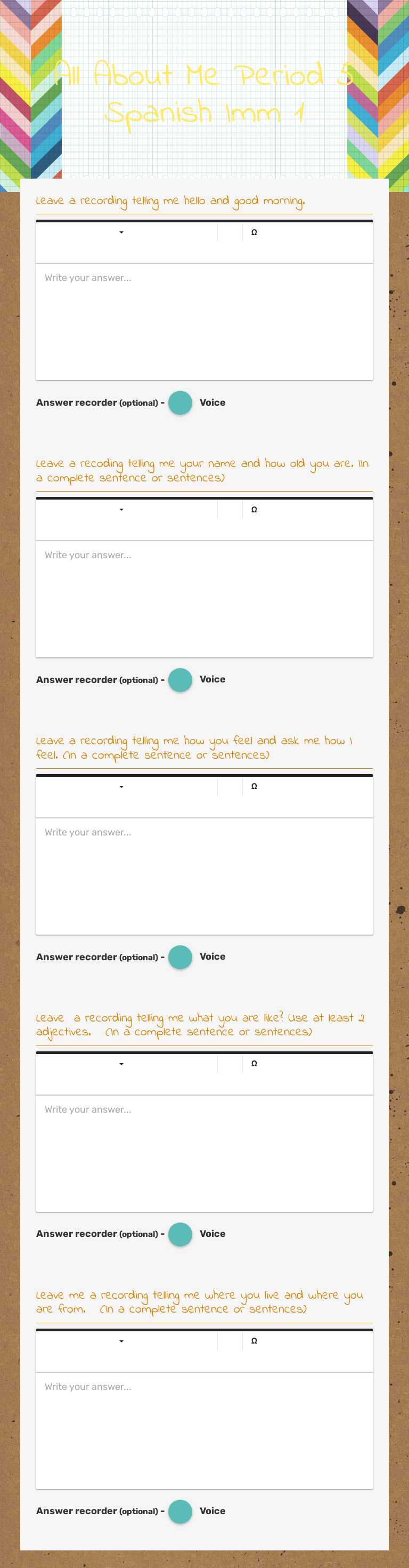 All About Me Period 5 Spanish Imm 1 worksheet preview image
