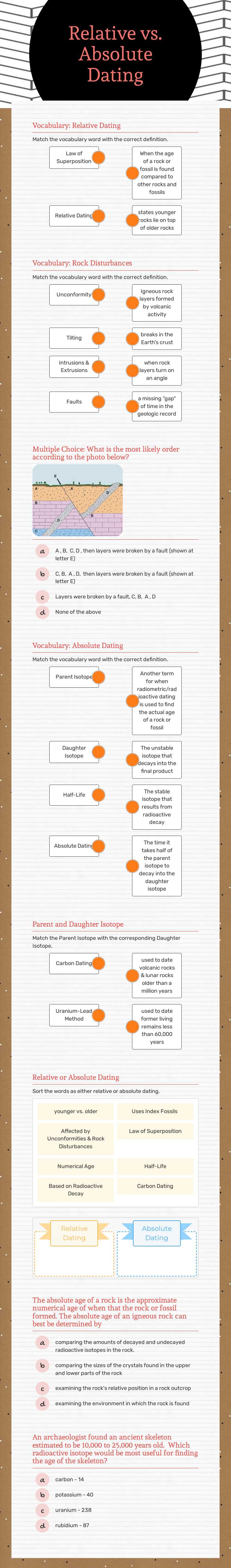 Relative vs. Absolute Dating worksheet preview image