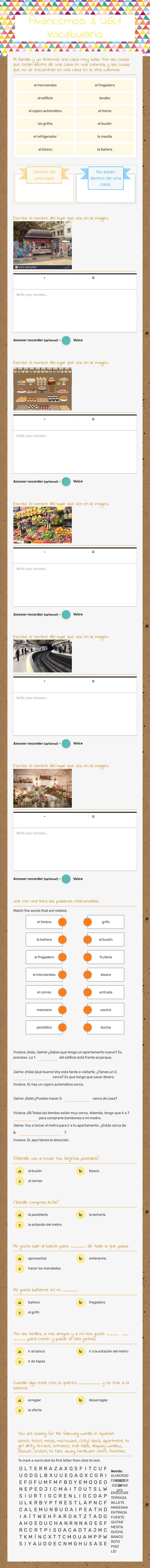 Avancemos 3 U6L1 Vocabulario worksheet preview image