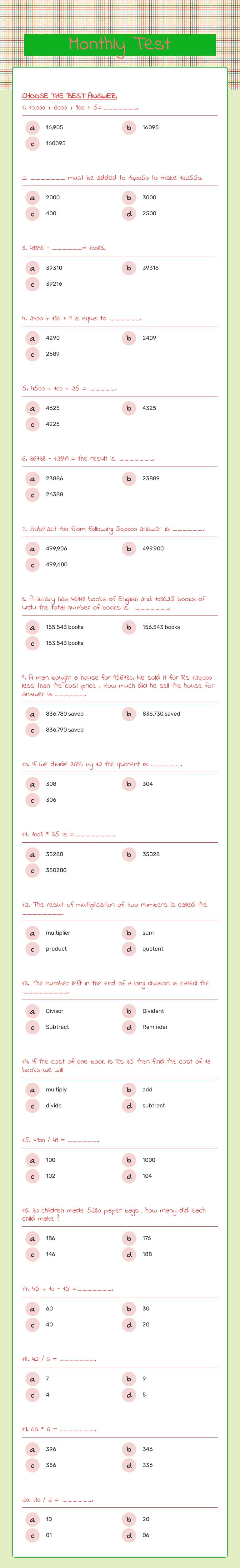 Monthly Test worksheet preview image