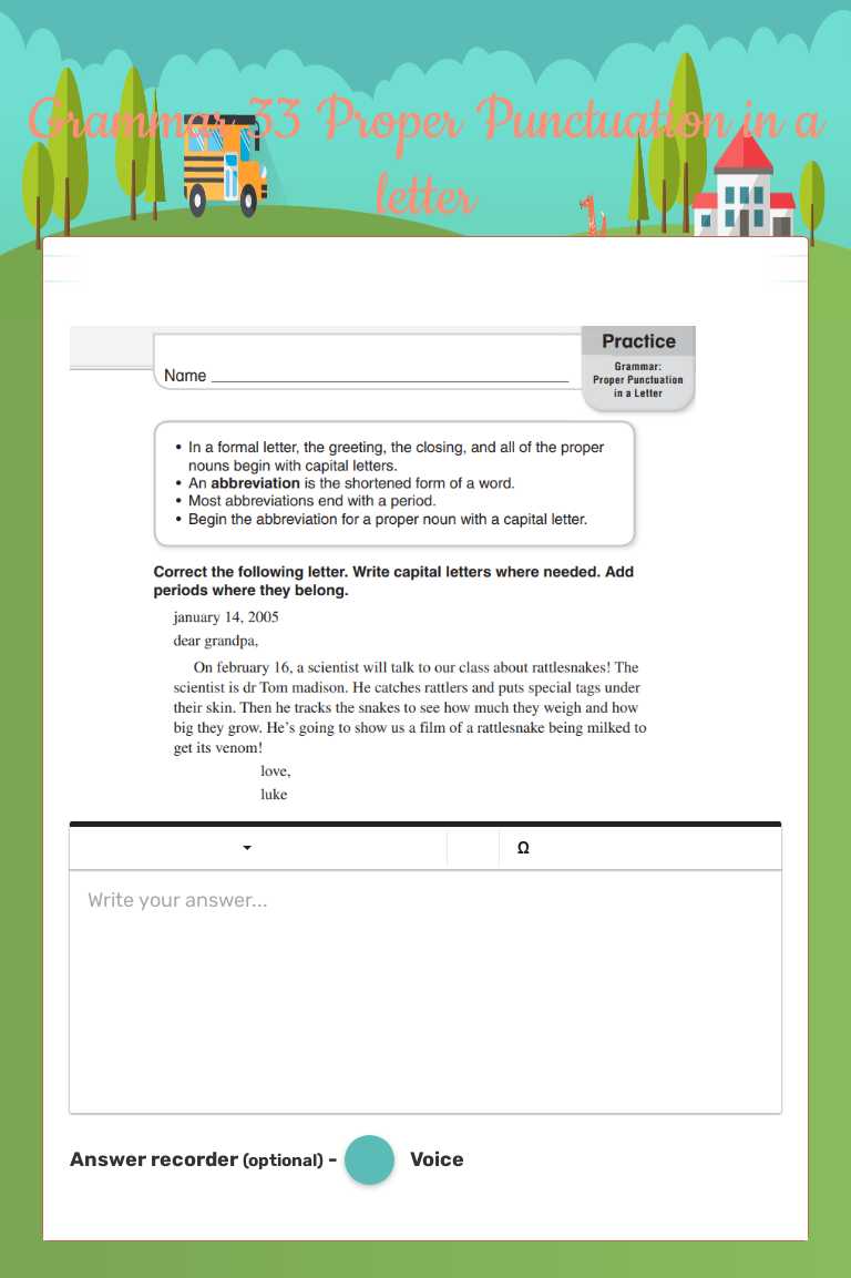 Grammar 33             
 Proper Punctuation in a letter Grade 5 worksheet preview