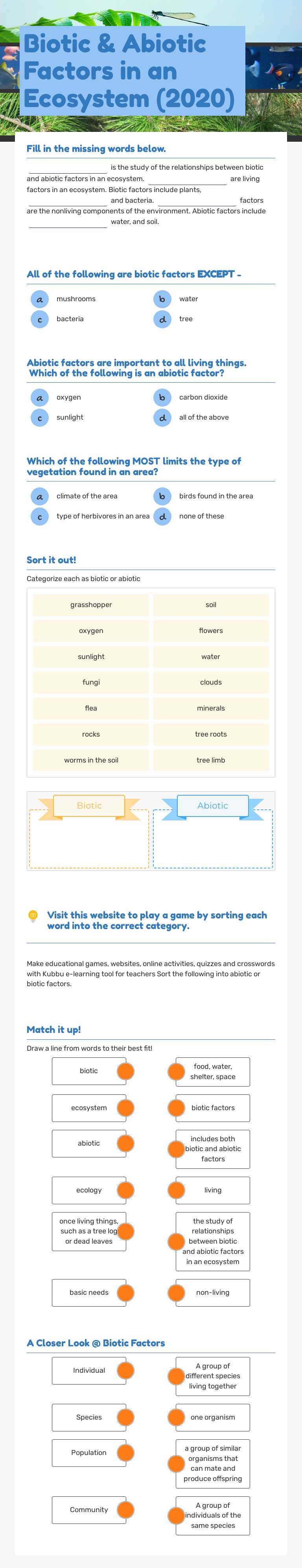 Biotic & Abiotic Factors in an Ecosystem (2020) worksheet preview image