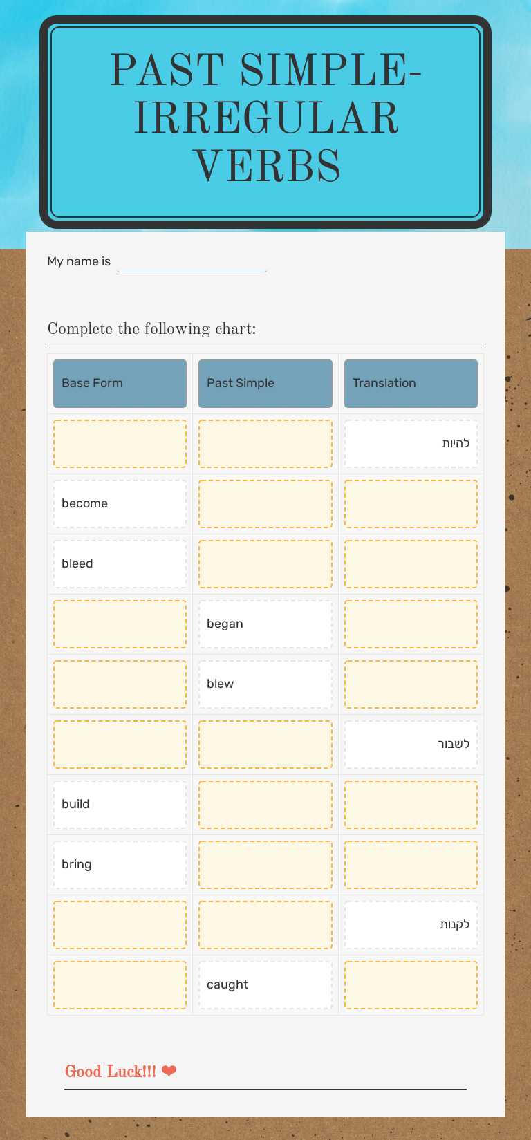 past simple-
irregular verbs worksheet preview image
