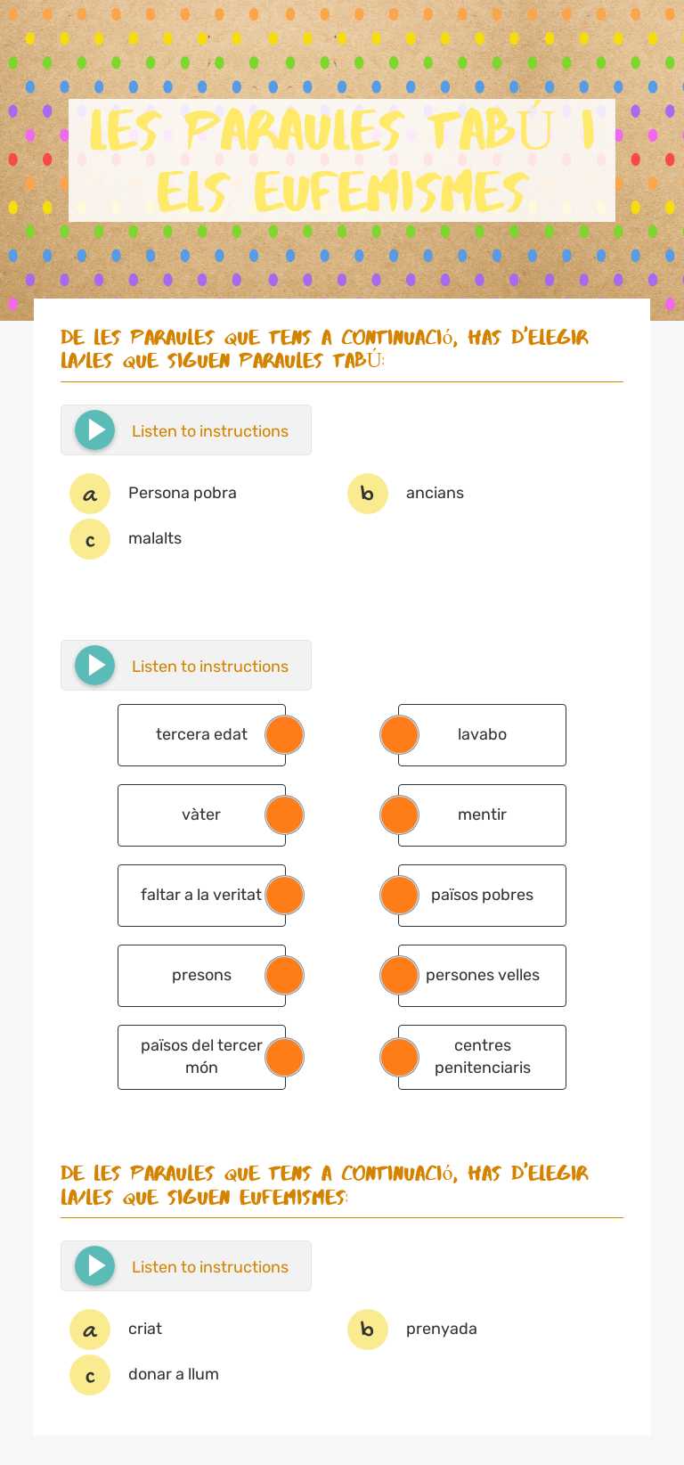 LES PARAULES TABÚ     I ELS EUFEMISMES worksheet preview image