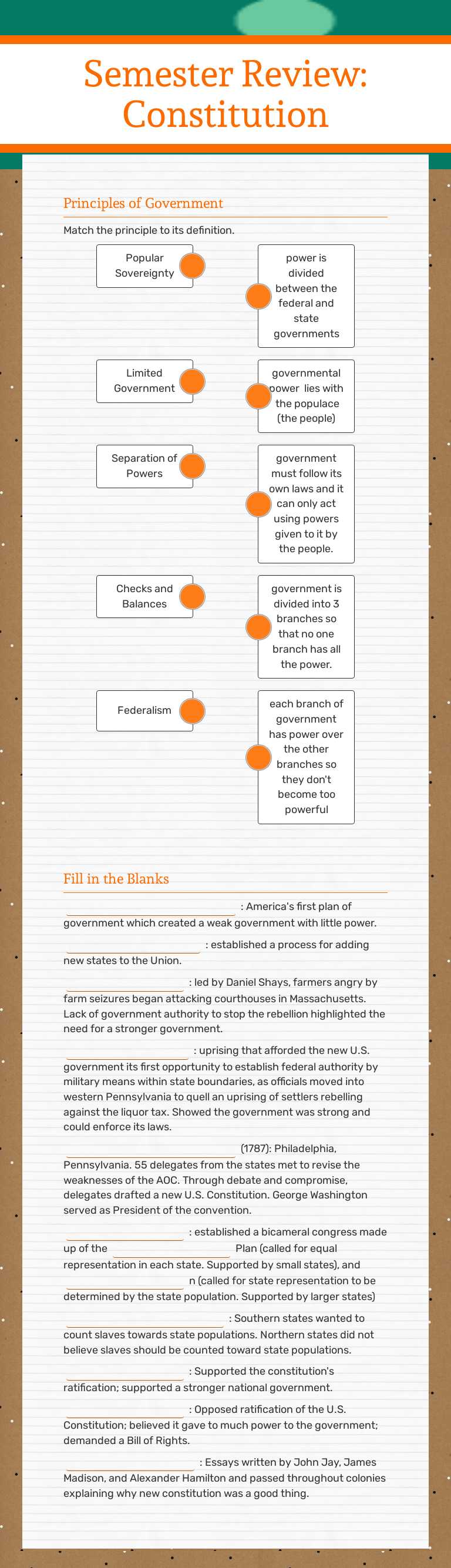 Semester Review: Constitution worksheet preview image