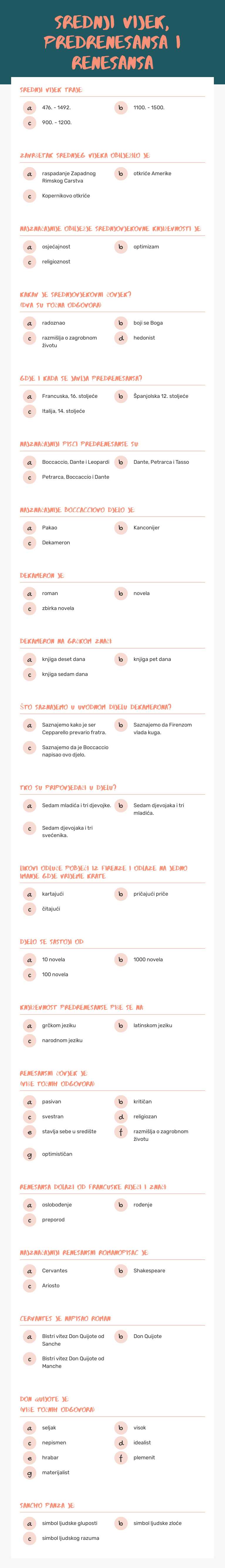 Srednji vijek, predrenesansa i renesansa Grade 10 worksheet preview