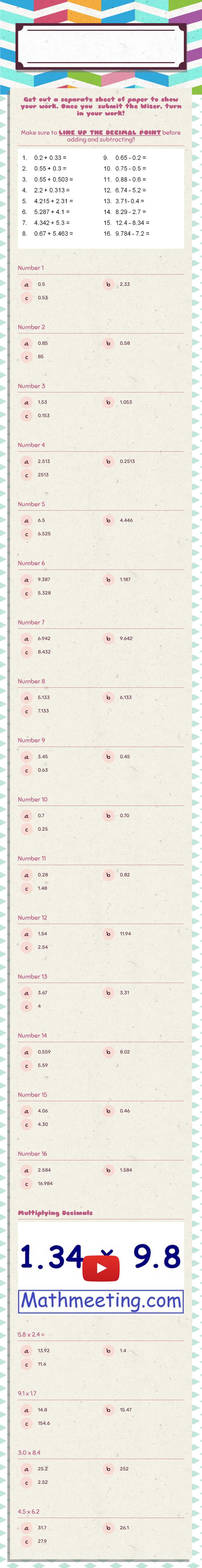 decimals!!! worksheet preview image