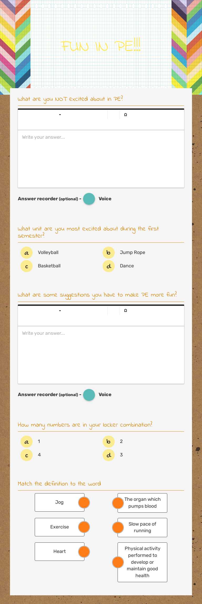 FUN IN PE!!! worksheet preview image