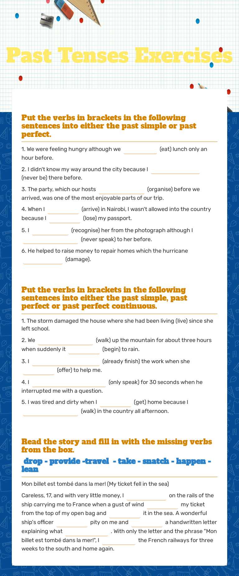Past Tenses
Exercises worksheet preview image