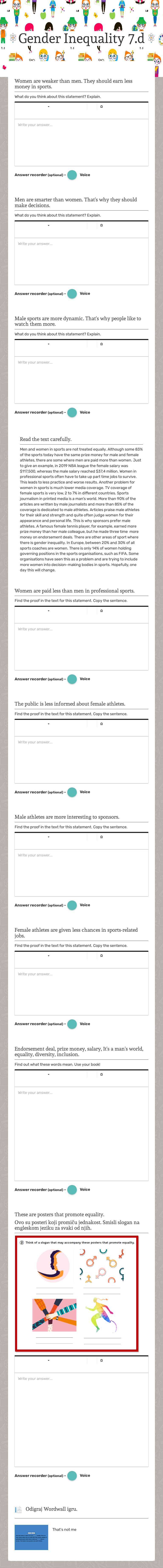 Gender Inequality 7.d worksheet preview image