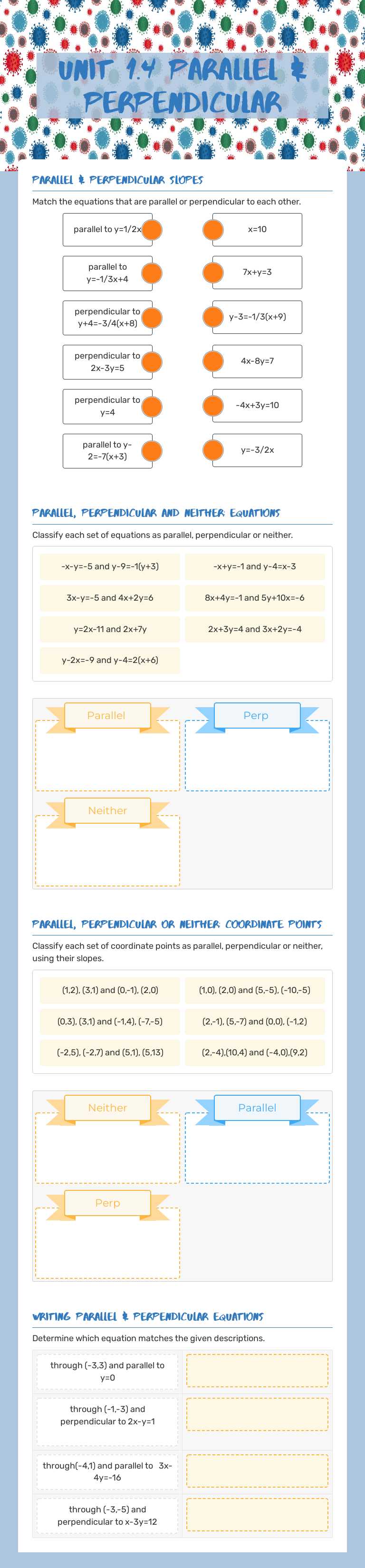 Unit 1.4         Parallel & Perpendicular worksheet preview image