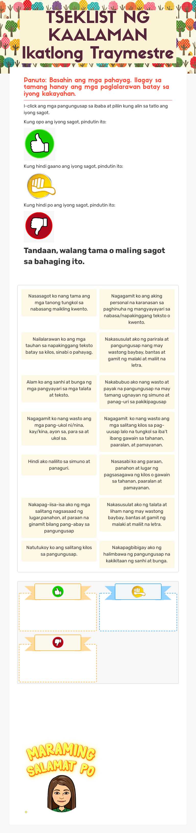 TSEKLIST NG 
    KAALAMAN    
  Ikatlong Traymestre worksheet preview image