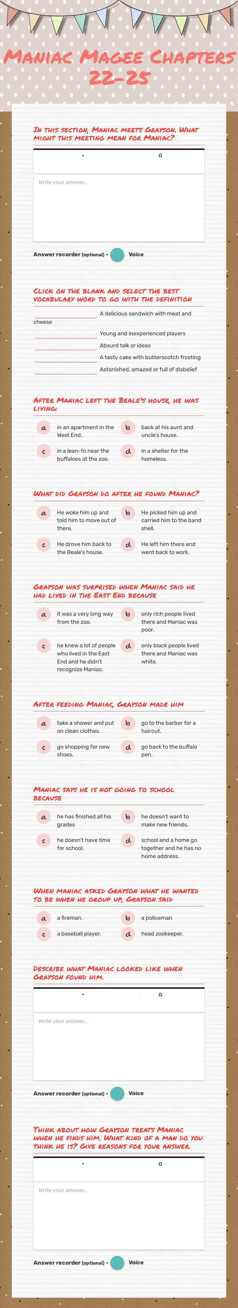 Maniac Magee Chapters 22-25 worksheet preview image