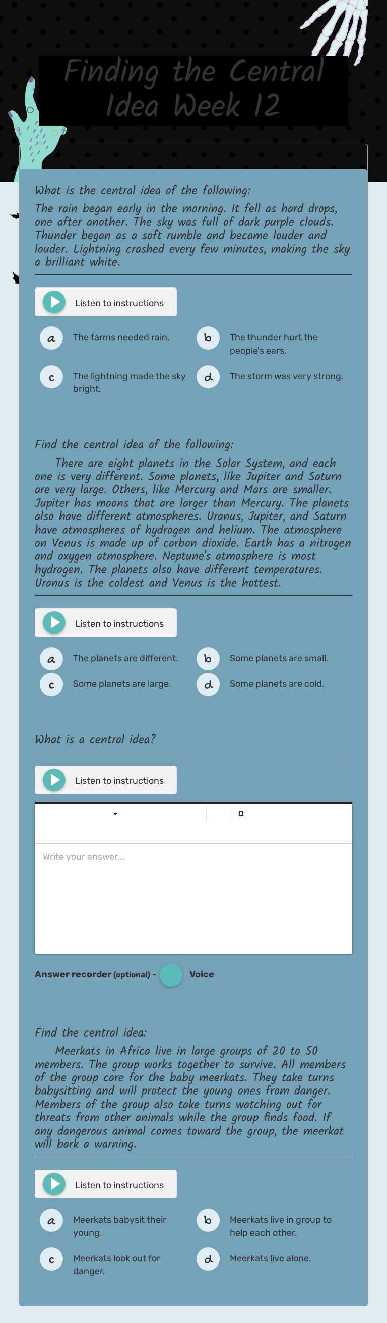 Finding the Central Idea Week 12 Grade 3 worksheet preview