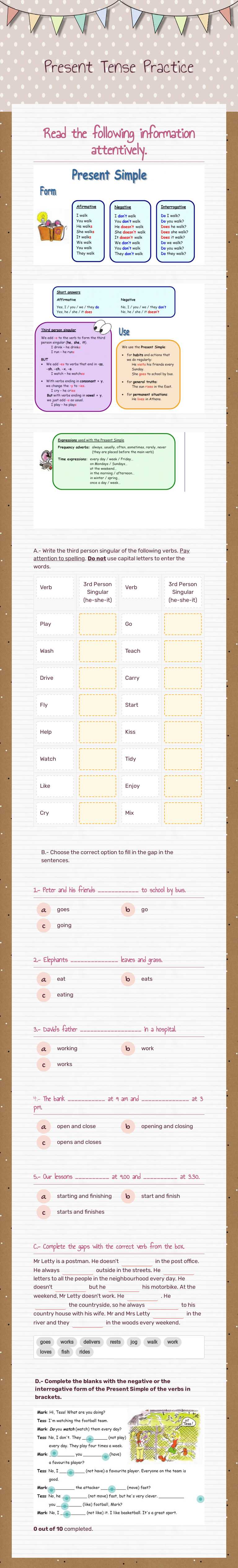 Present Tense Practice Grade 6 worksheet preview