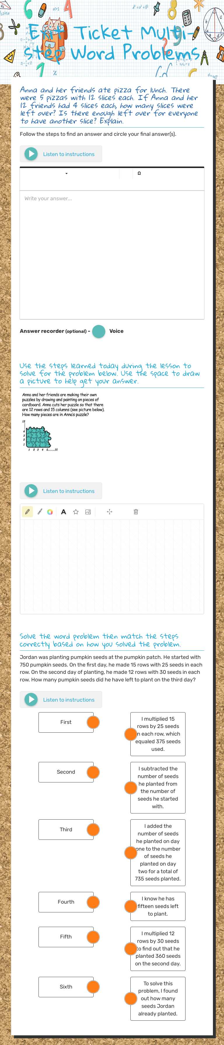 Exit Ticket Multi-step Word Problems Grade 5 worksheet preview