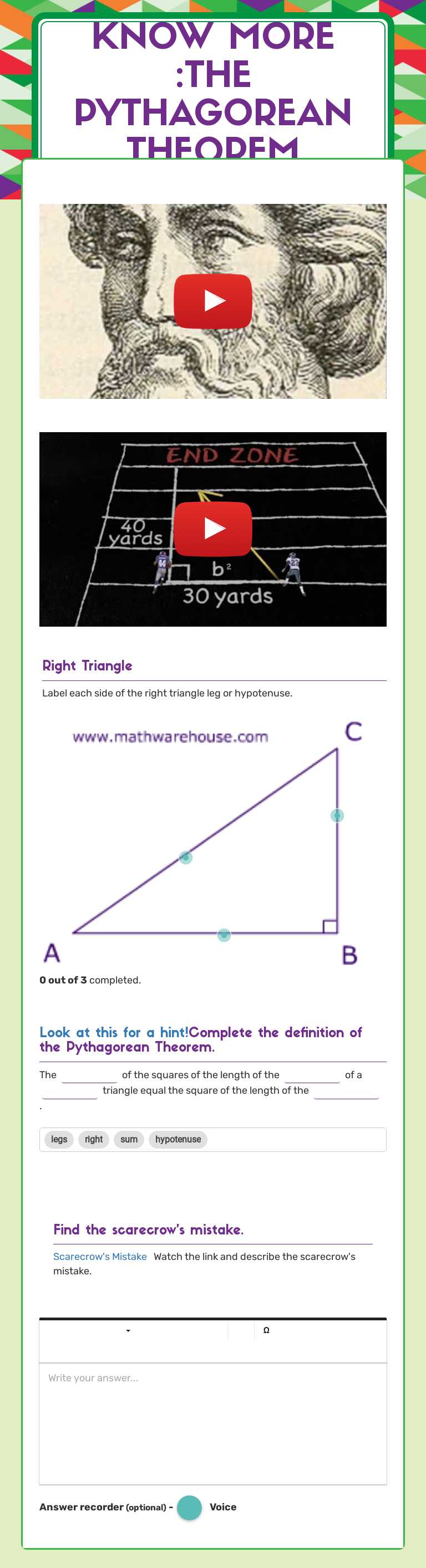 Know more :the Pythagorean Theorem Grade 10 worksheet preview