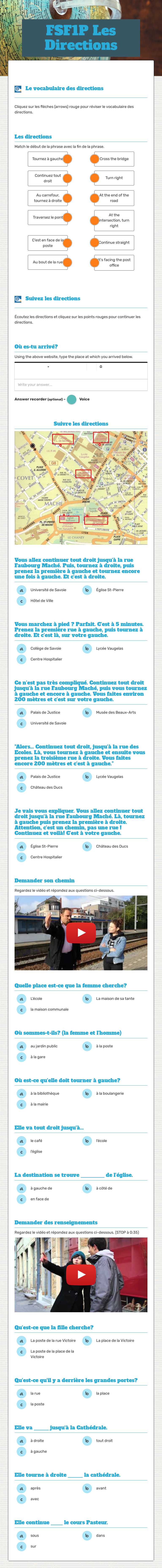 FSF1P Les Directions worksheet preview