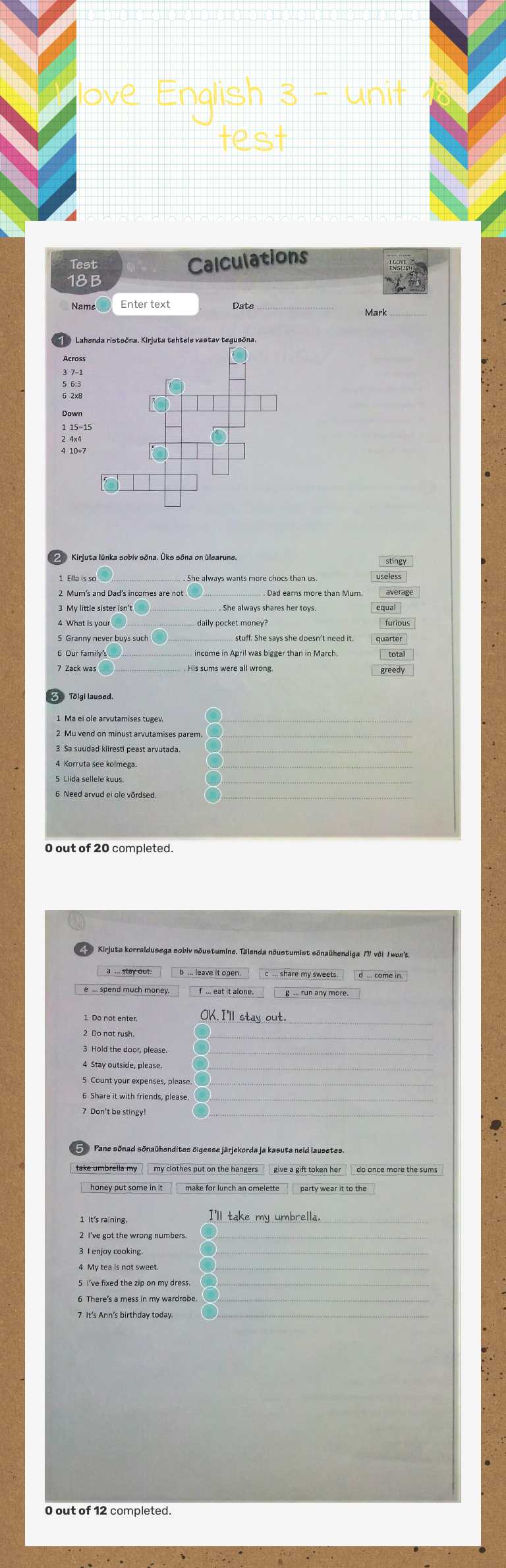 I love English 3 - unit 18 test worksheet preview image