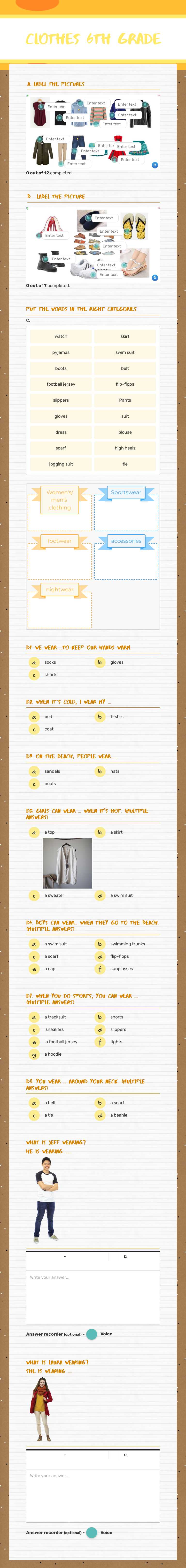 clothes 6th Grade Grade 5 worksheet preview