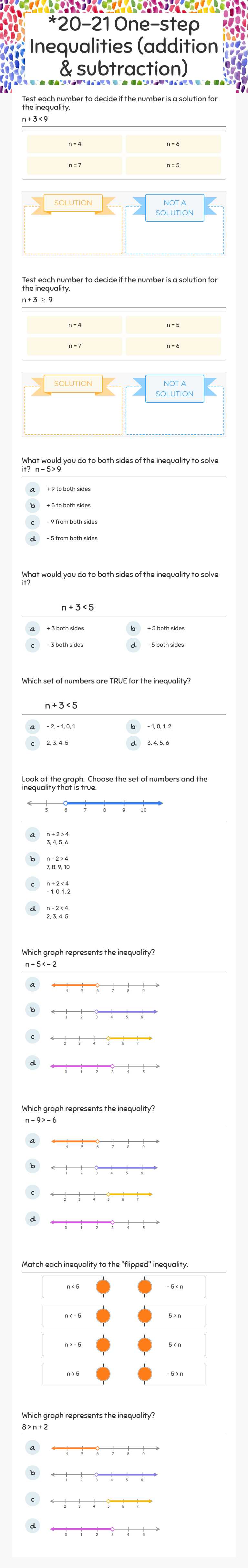 *20-21 One-step Inequalities (addition & subtraction) worksheet preview image