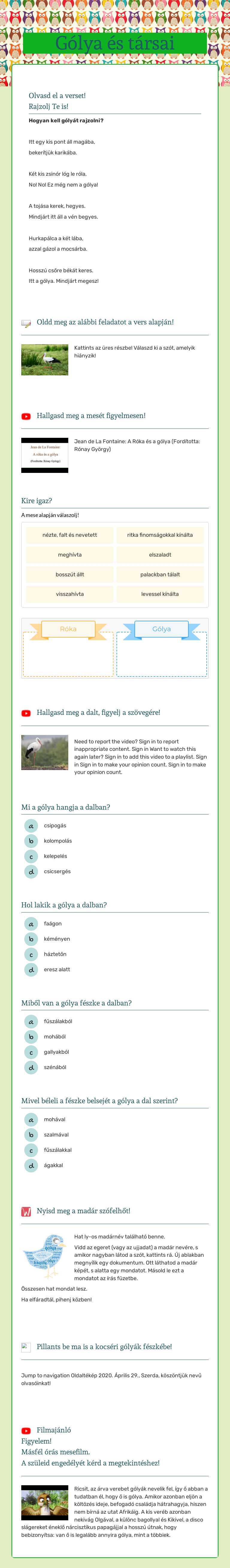 Gólya és társai Grade 1 worksheet preview