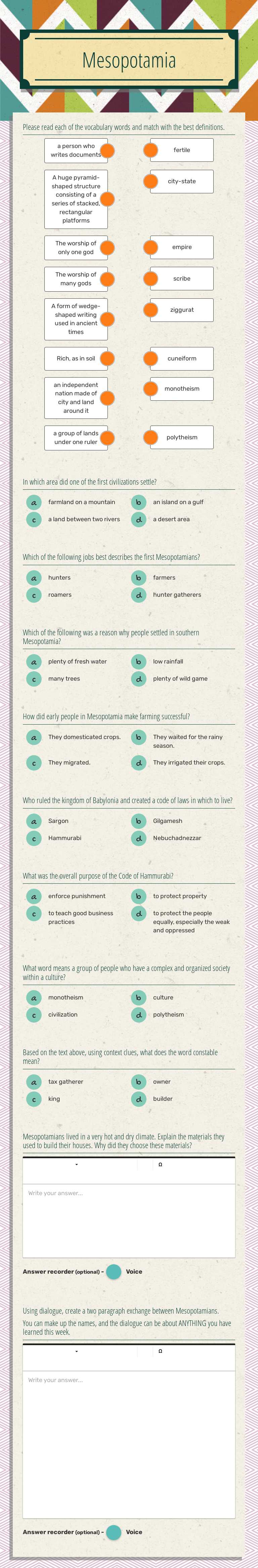 Mesopotamia worksheet preview image
