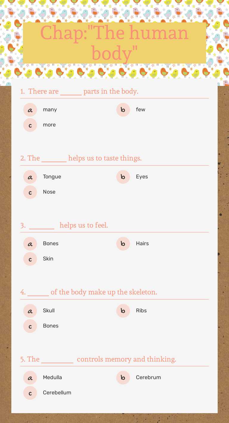 Chap:"The human body" Grade 3 worksheet preview