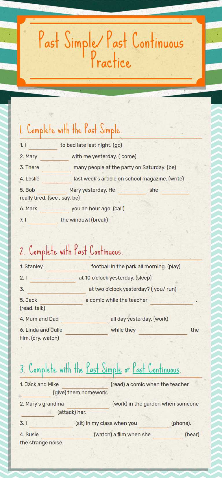 Past Simple/ Past Continuous
Practice worksheet preview image