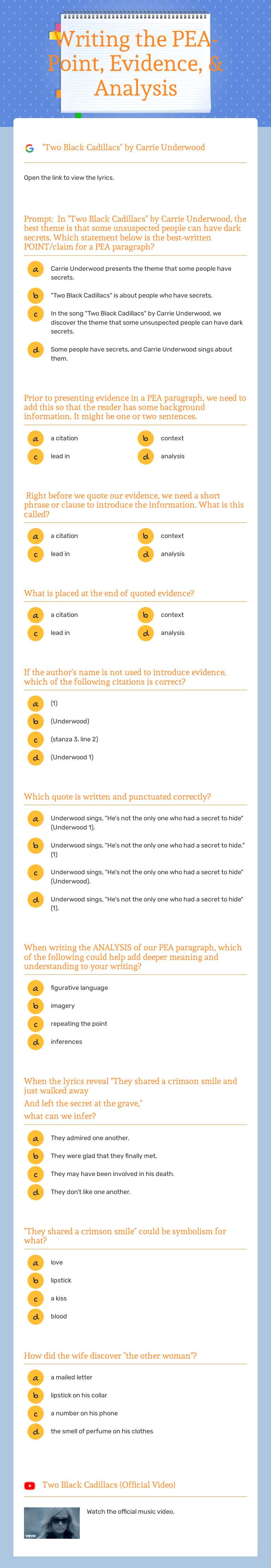 Writing the PEA-   
    Point, Evidence,        
& Analysis worksheet preview image
