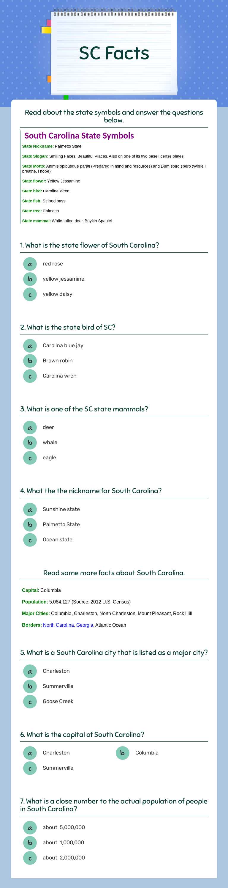 SC Facts worksheet preview image