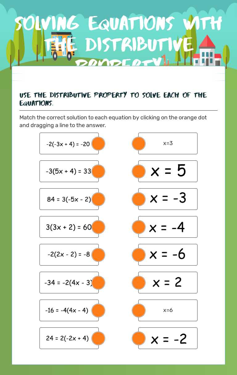 Solving Equations with the distributive property Grade 7 worksheet preview