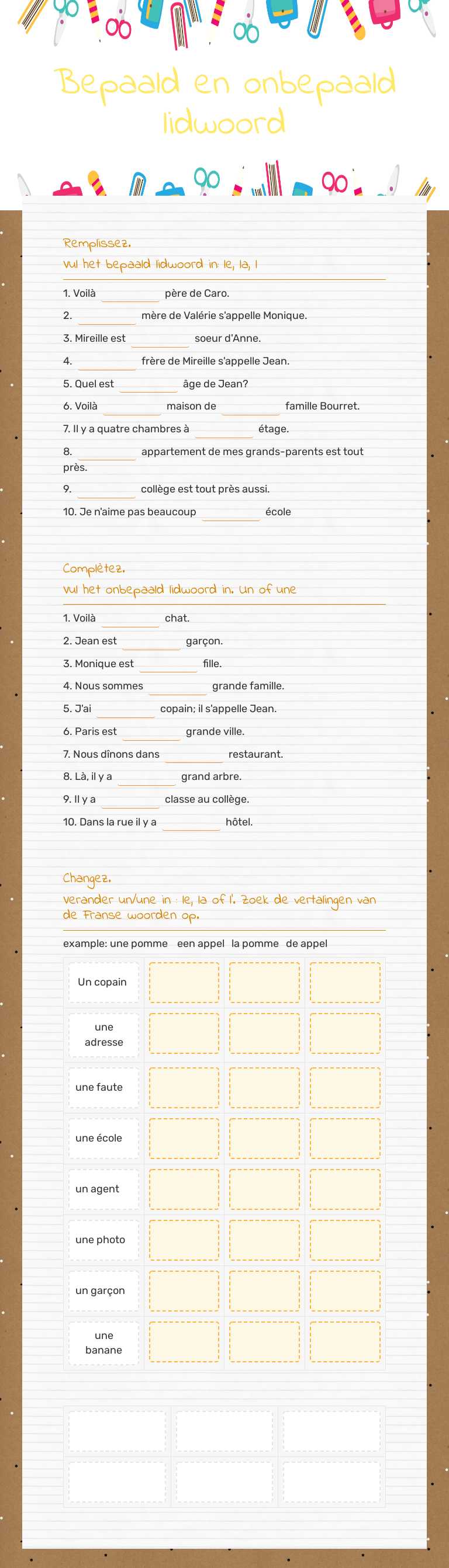 Bepaald en onbepaald lidwoord Grade 1 worksheet preview