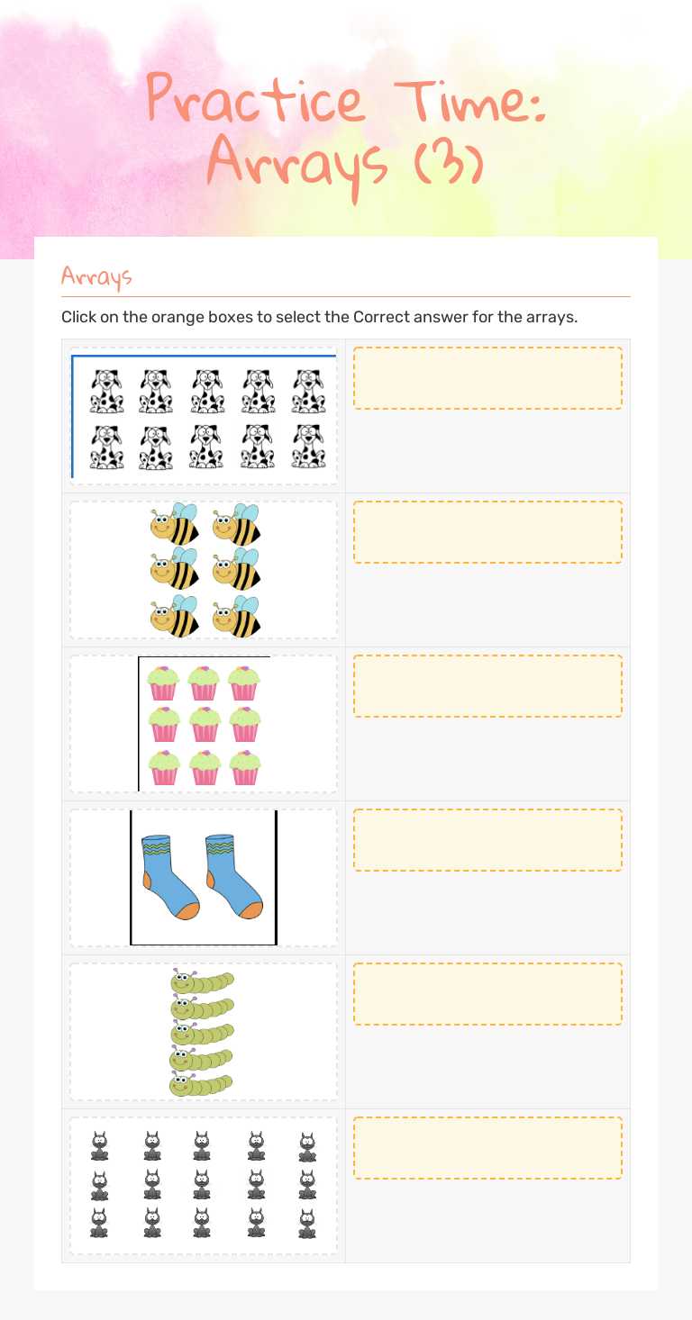Practice Time: Arrays (3) worksheet preview image