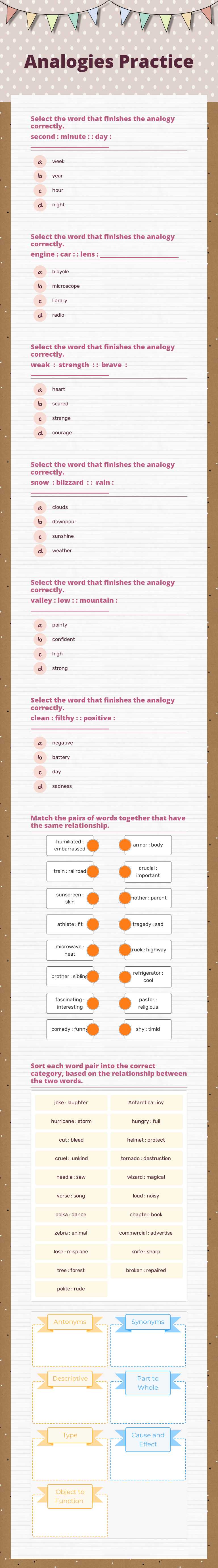 Analogies Practice worksheet preview image
