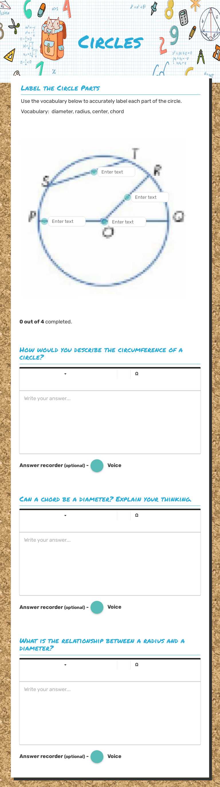 Circles Grade 5 worksheet preview