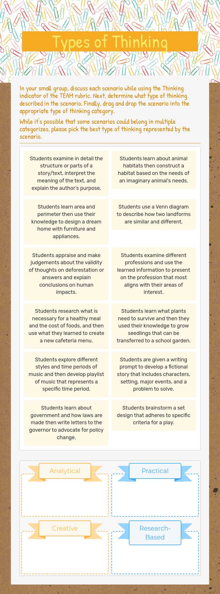 Types of Thinking worksheet preview image