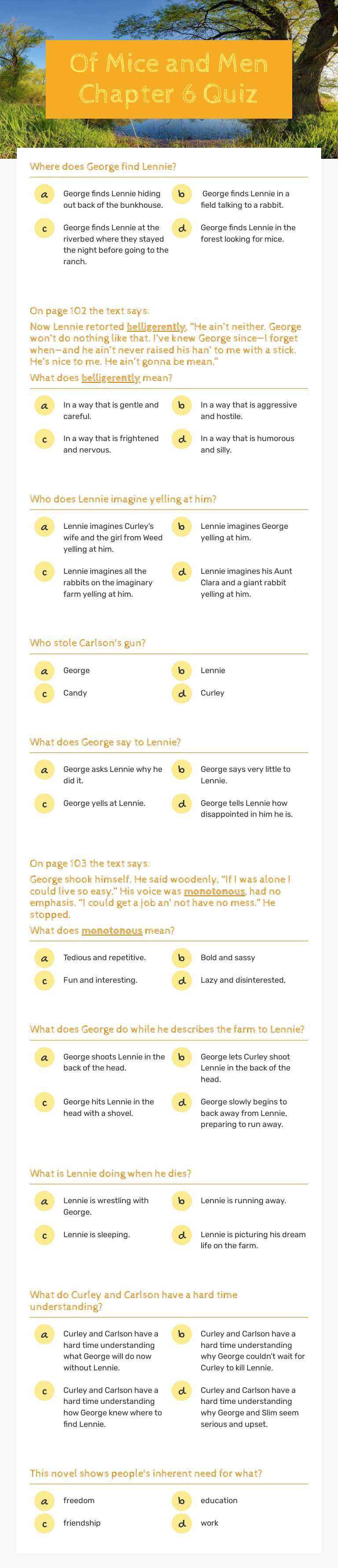 Of Mice and Men Chapter 6 Quiz worksheet preview image