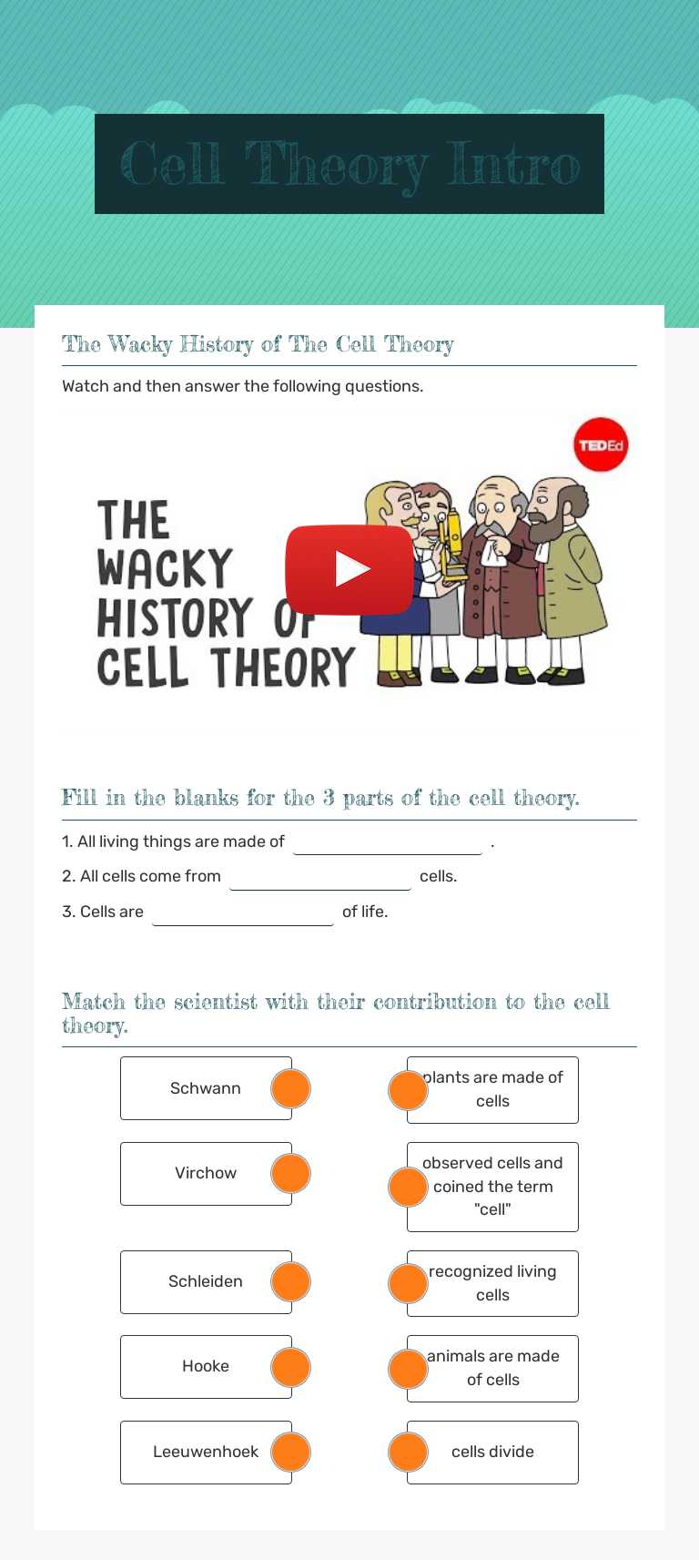 Cell Theory Intro worksheet preview image