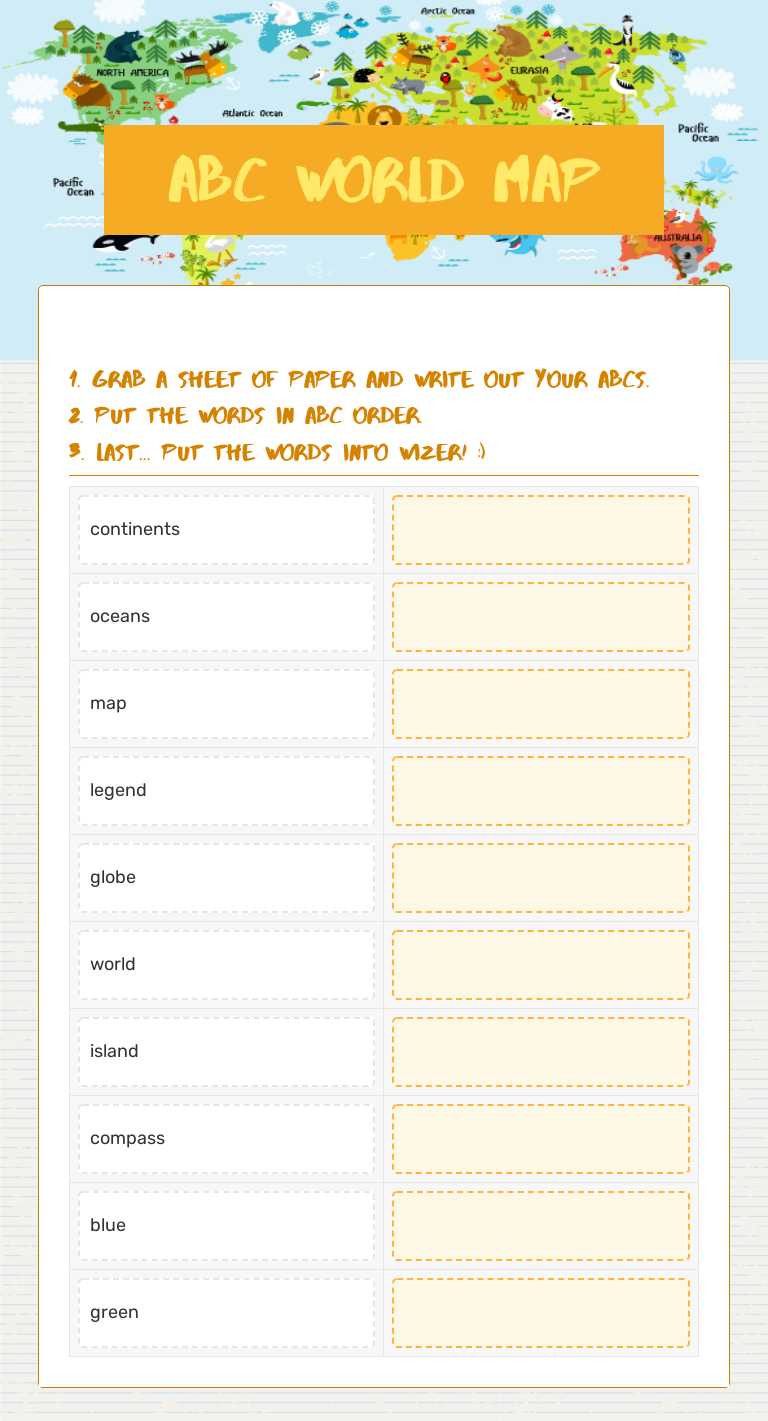 ABC WORLD MAP worksheet preview image