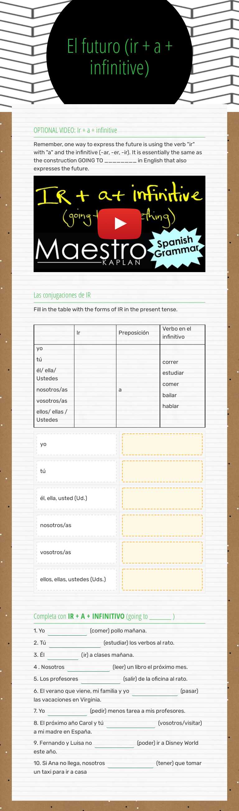 El  futuro (ir + a + infinitive) worksheet preview image