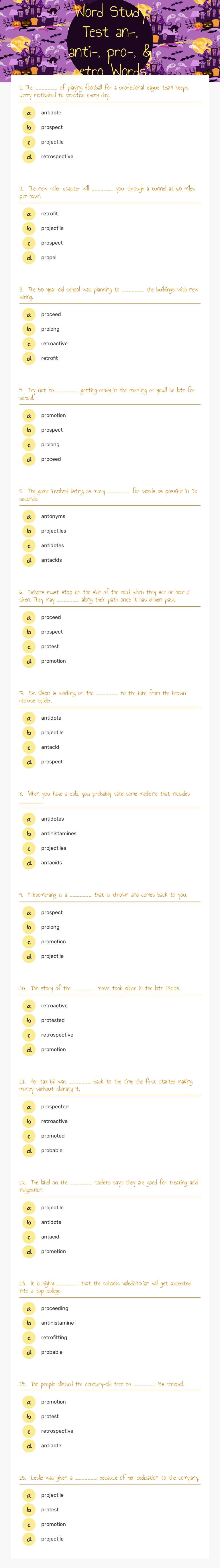 Word Study Test 
an-, anti-, pro-, & retro 
Words worksheet preview image