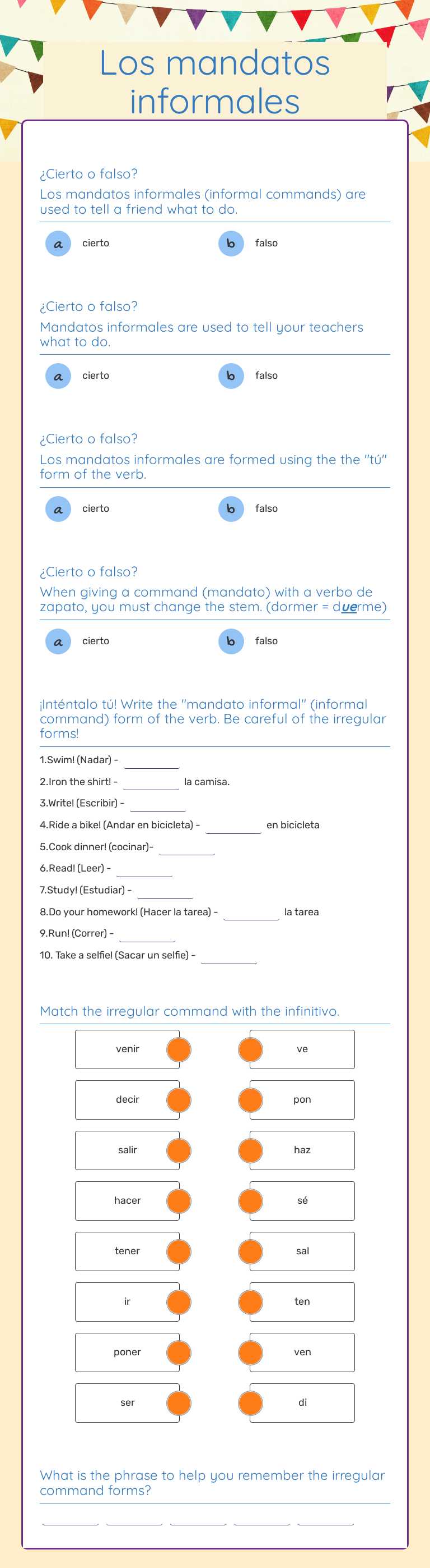 Los mandatos  informales worksheet preview image